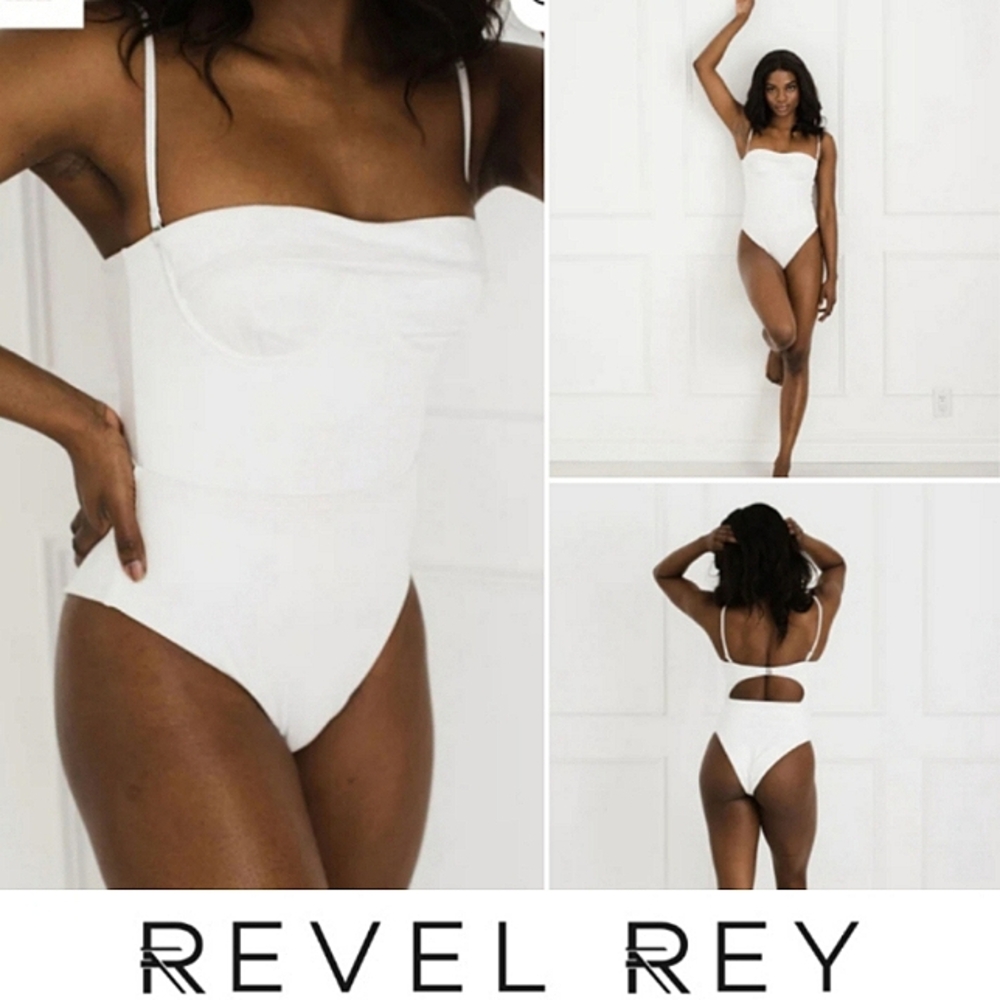 Iridescent! Revel Rey Lurex Swimsuit, White, Convertible To Strapless